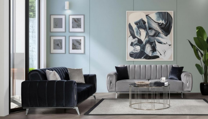 Komplett Edelstol Dräisëtzer Modern Stoffsofa Polstercouch 2-Deeler