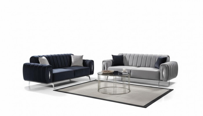 Komplett Edelstol Dräisëtzer Modern Stoffsofa Polstercouch 2-Deeler