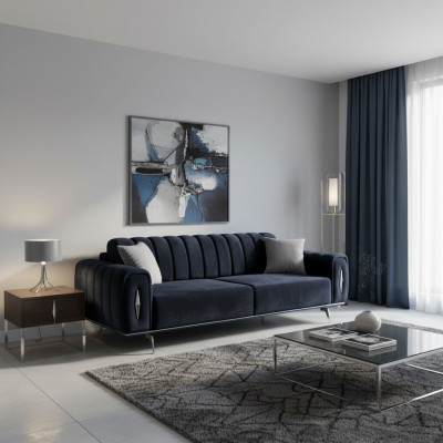Design Dräisëtzer Schwaarz Canapé 3 Sëtzer Stoffcanapé Polsterkanapé Couch