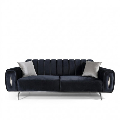 Design Dräisëtzer Schwaarz Canapé 3 Sëtzer Stoffcanapé Polsterkanapé Couch