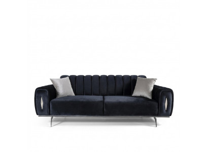 Design Dräisëtzer Schwaarz Canapé 3 Sëtzer Stoffcanapé Polsterkanapé Couch