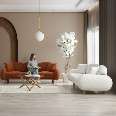 Modern Polstersofa Garnitur Wunnzëmmer Dräisëtzer Wäissen 3-Sëtzer 2-deelech