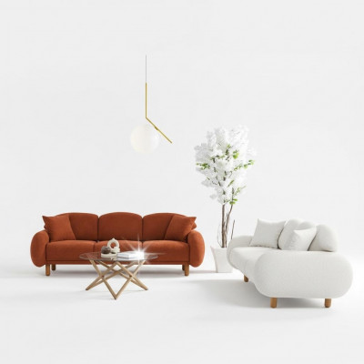 Modern Polstersofa Garnitur Wunnzëmmer Dräisëtzer Wäissen 3-Sëtzer 2-deelech