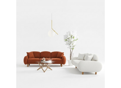 Modern Polstersofa Garnitur Wunnzëmmer Dräisëtzer Wäissen 3-Sëtzer 2-deelech