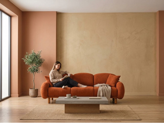 Polstergaang Orange Dräisëtzeger Sofa 3 Sëtz Stoffsofa Couch Modern