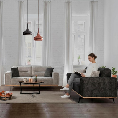 Modern Gri Couch Garnitur 2x Dräisëtzer Luxus Polster Sofas 2tlg
