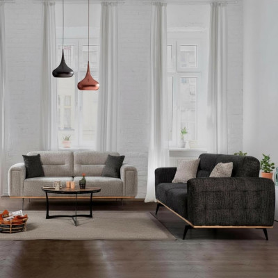 Modern Gri Couch Garnitur 2x Dräisëtzer Luxus Polster Sofas 2tlg