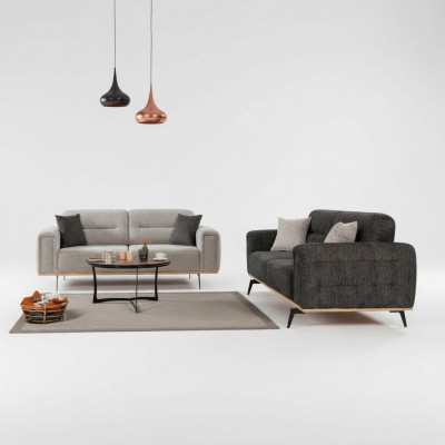 Modern Gri Couch Garnitur 2x Dräisëtzer Luxus Polster Sofas 2tlg