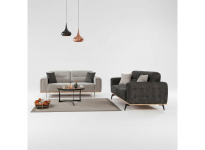 Modern Gri Couch Garnitur 2x Dräisëtzer Luxus Polster Sofas 2tlg