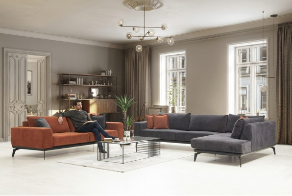 Gräichen Eckcouch Designer Dräisëtzer Stoftkanapéen Wunnzëmmer Set