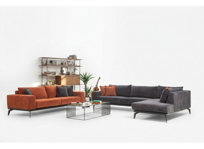 Gräichen Eckcouch Designer Dräisëtzer Stoftkanapéen Wunnzëmmer Set