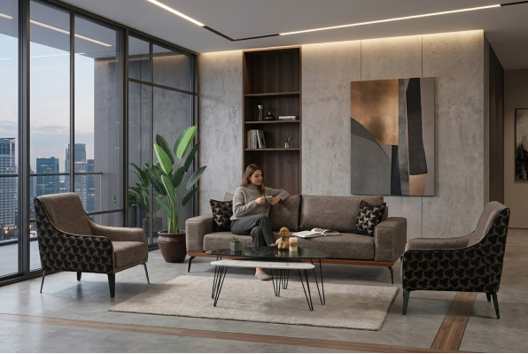 Soffagarnitur Dräisiwwelen Fotell Stoffsofa Polstersofa Gri Sofa Soffa