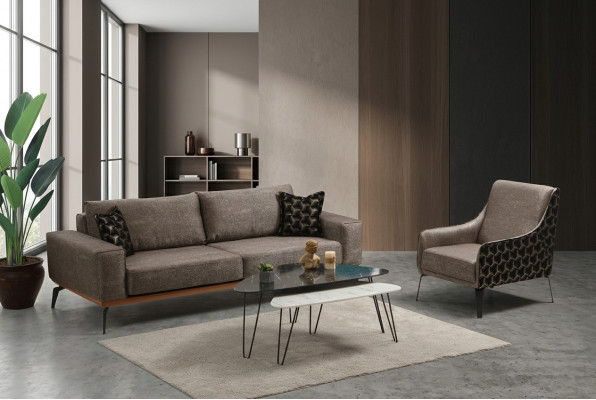 Soffagarnitur Dräisiwwelen Fotell Stoffsofa Polstersofa Gri Sofa Soffa