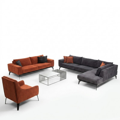 Grau-Orangen Couchgarnitur Luxus Wunnzëmmer Miwwelen 3-Sëtz Ecksofa