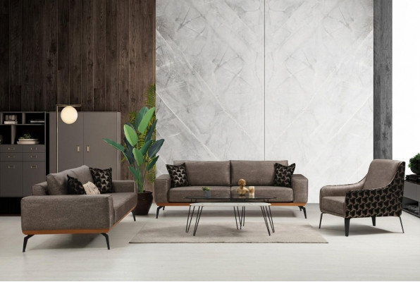 Komplett Wunnzëmmer Couch Garnitur 2x 3-Sëtzer Sofaren Stoff Fotel 3 Stéck