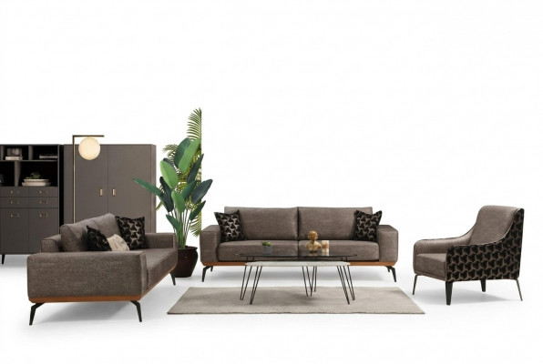 Komplett Wunnzëmmer Couch Garnitur 2x 3-Sëtzer Sofaren Stoff Fotel 3 Stéck