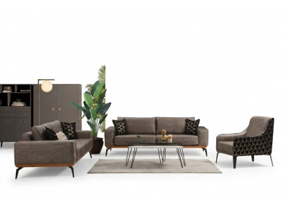 Komplett Wunnzëmmer Couch Garnitur 2x 3-Sëtzer Sofaren Stoff Fotel 3 Stéck