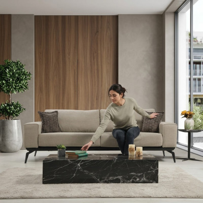Dreiplaz Stoffkanapee Polsterkanapee Beige Kanapee Modern Stoff 3 Sëtz Couch