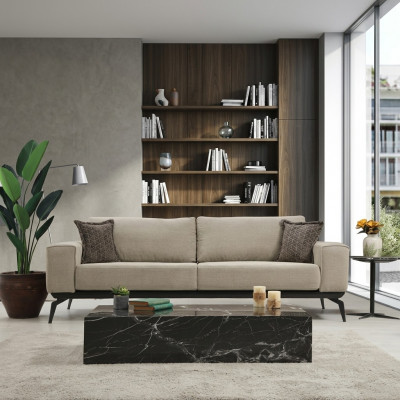 Dreiplaz Stoffkanapee Polsterkanapee Beige Kanapee Modern Stoff 3 Sëtz Couch