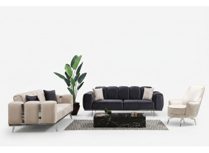 Luxus Canapé-Garnitur Dräisitze Fauteuil Canapé Béiges Stoffsofa Sofas 3tlg