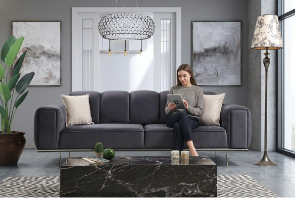 Modernen dräisëtzegen Divan Stoffsofa Polstersofa Gro Sofa Stoff 3 Sëtz.
