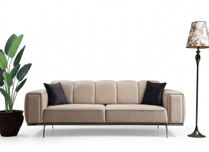 Couch Luxus Stoffsofa Dräisëtzer Polstersofa Beige Sofa Stoff 3 Sëtz