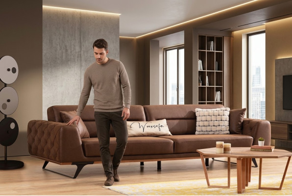 Chesterfield Véiersëtzer Canapé Konschtleder Brong Sofa 4 Sëtzer Polster