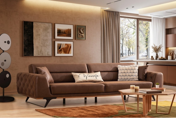 Chesterfield Véiersëtzer Canapé Konschtleder Brong Sofa 4 Sëtzer Polster