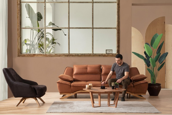 Couch-Garnitur Drësëtzer Fotell Stoffsofa Polstersofa 2tlg Sofa Brong