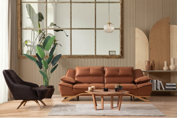 Couch-Garnitur Drësëtzer Fotell Stoffsofa Polstersofa 2tlg Sofa Brong