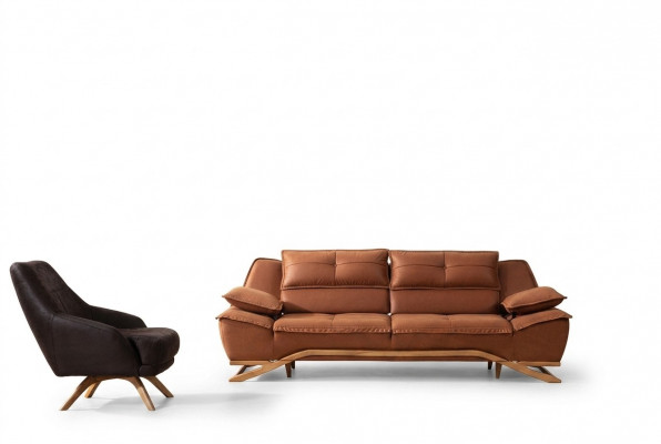 Couch-Garnitur Drësëtzer Fotell Stoffsofa Polstersofa 2tlg Sofa Brong