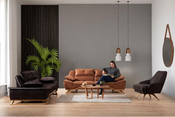 Sofagarnitur Stoffsoda Polstersofa Dräisëtzergarnitur Sesselen Brong Sofa 3tlg