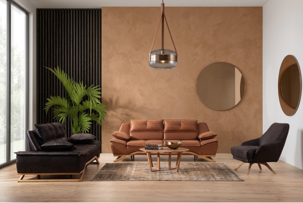 Sofagarnitur Stoffsoda Polstersofa Dräisëtzergarnitur Sesselen Brong Sofa 3tlg