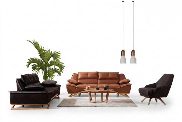 Sofagarnitur Stoffsoda Polstersofa Dräisëtzergarnitur Sesselen Brong Sofa 3tlg