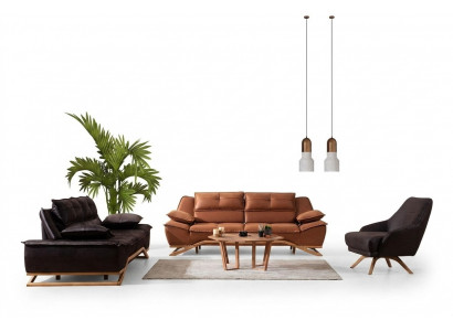Sofagarnitur Stoffsoda Polstersofa Dräisëtzergarnitur Sesselen Brong Sofa 3tlg