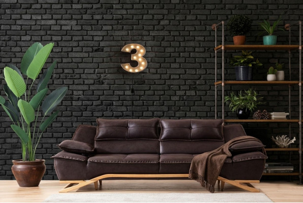 Couch Dräisëtzer Stoffsofa Design Sofa 3 Sëtzer Polstersofa Schwaarz
