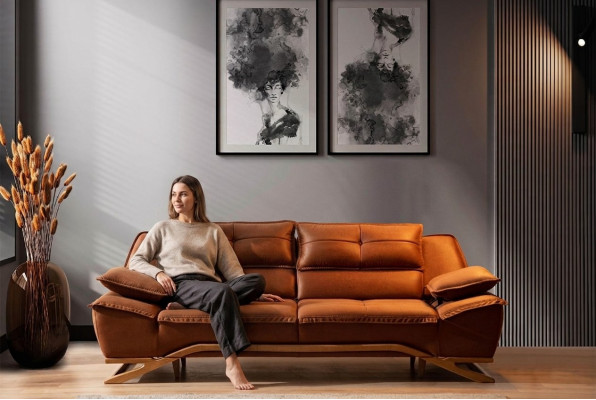 Drësëtzeger Stoffcouch Couch Braun Sofa 3 Sëtz Polstersofa Modern
