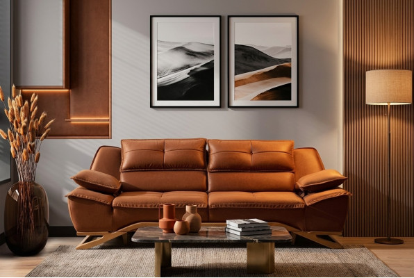 Drësëtzeger Stoffcouch Couch Braun Sofa 3 Sëtz Polstersofa Modern