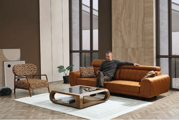 Komplett Couchgarnitur Véiersëtzer Fauteuil Couch Braun Liederimitat Sofas
