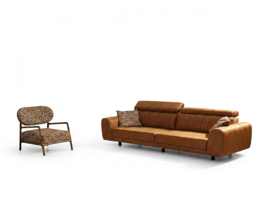 Komplett Couchgarnitur Véiersëtzer Fauteuil Couch Braun Liederimitat Sofas