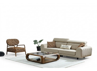Canapé-Gruppe Stoffcanapé Polsterkanapé Dräi-Sëtz Fauteuil Beige Canapé 2 Deeler