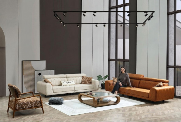 Couchgarnitur Véiersëtzer Dräisëtzer Fauteuil Braun 3tlg Polstersofa Set