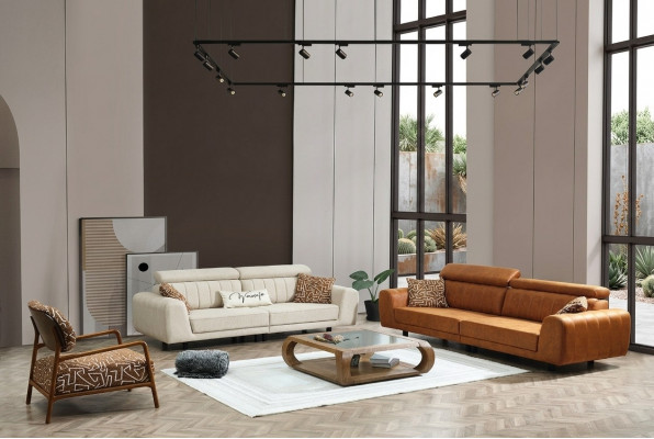 Couchgarnitur Véiersëtzer Dräisëtzer Fauteuil Braun 3tlg Polstersofa Set