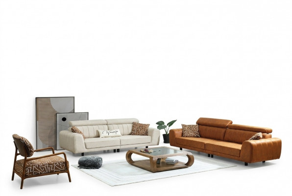 Couchgarnitur Véiersëtzer Dräisëtzer Fauteuil Braun 3tlg Polstersofa Set