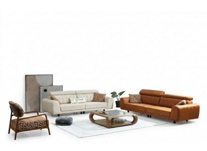 Couchgarnitur Véiersëtzer Dräisëtzer Fauteuil Braun 3tlg Polstersofa Set