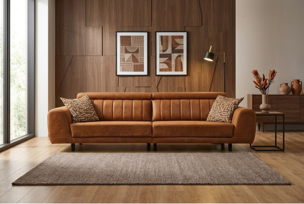 Luxus Véierplazekanapé Braun Kënschtleeder Sofa 4 Sëtzer Polstersofa