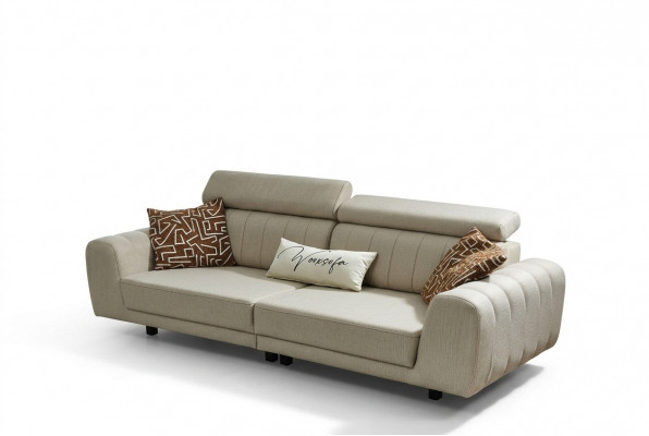 Stoffsofa Couch Dräisëtzer Design Sofa 3 Sëtzer Polstersofa Beige