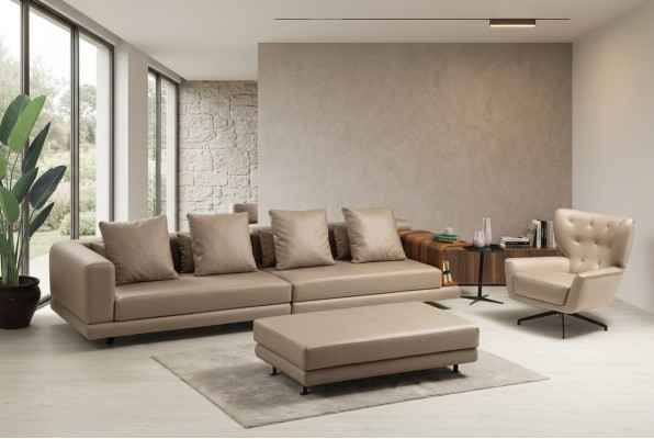 Sofagarnitur Polstersofa Véiersëtzergarnitur Fotell Beige Sofa 2tl. Kënschtleeder