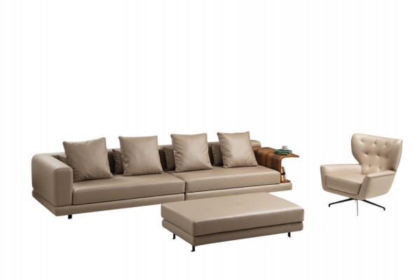 Sofagarnitur Polstersofa Véiersëtzergarnitur Fotell Beige Sofa 2tl. Kënschtleeder