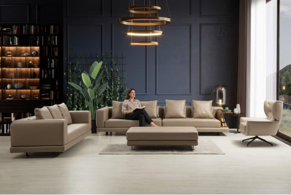 Couchgarnitur Véiersëtzeger Drësëtzeger Sessel Beige Fotell 3tlg Lieder Set